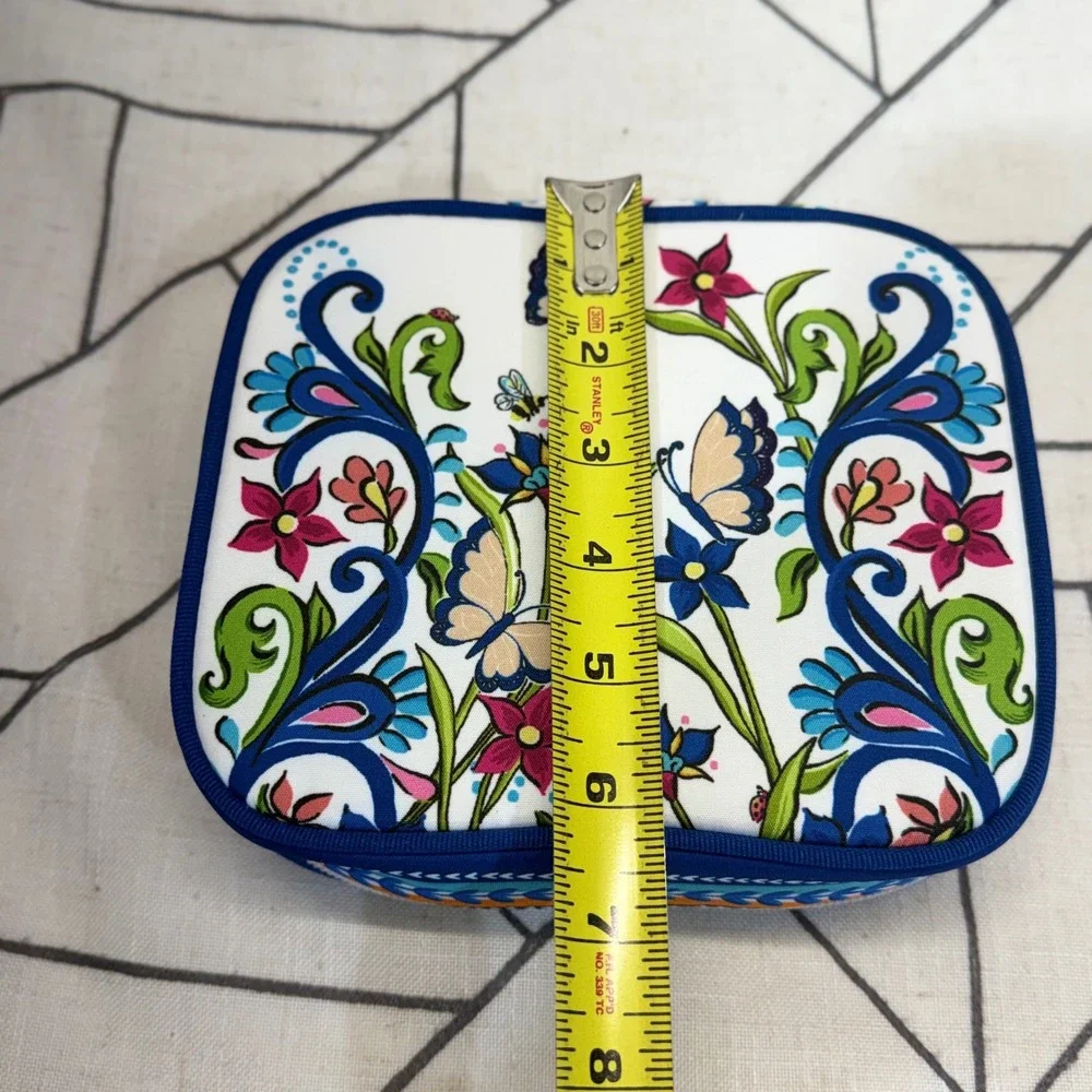 Brighton Jewelry Organizer Case OS Blue Butterfly Floral Travel Zip Square Pouch